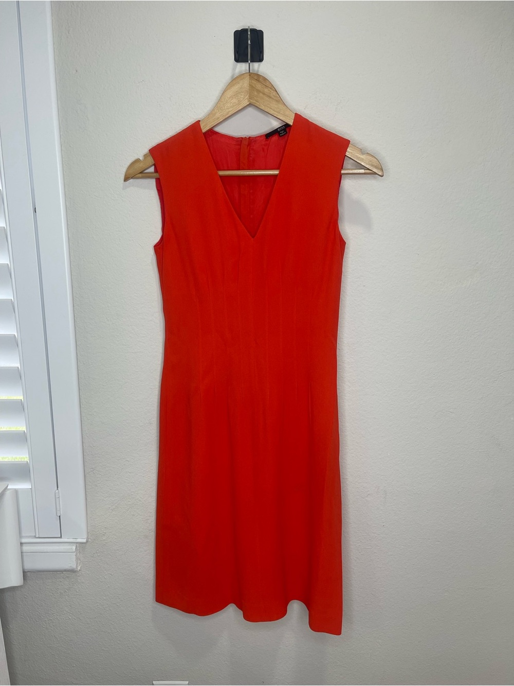 V-Neck Sleeveless Bright Orange-Red Sheath Dress by Hugo Boss